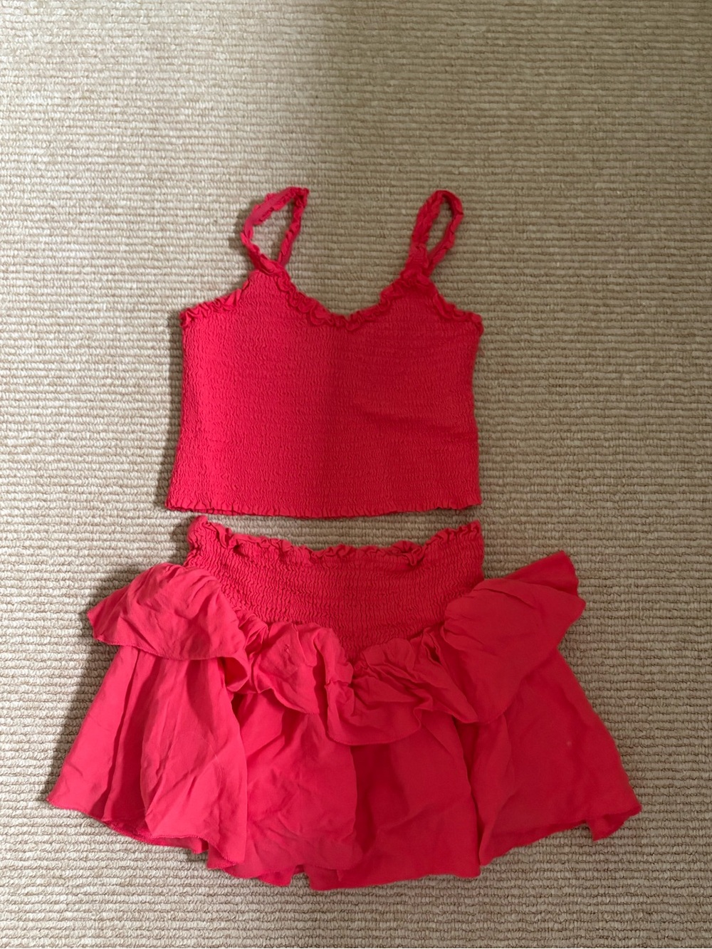 Katie J Girls Red Two-Piece Smocked Crop Top & Ruffle Skirt Set